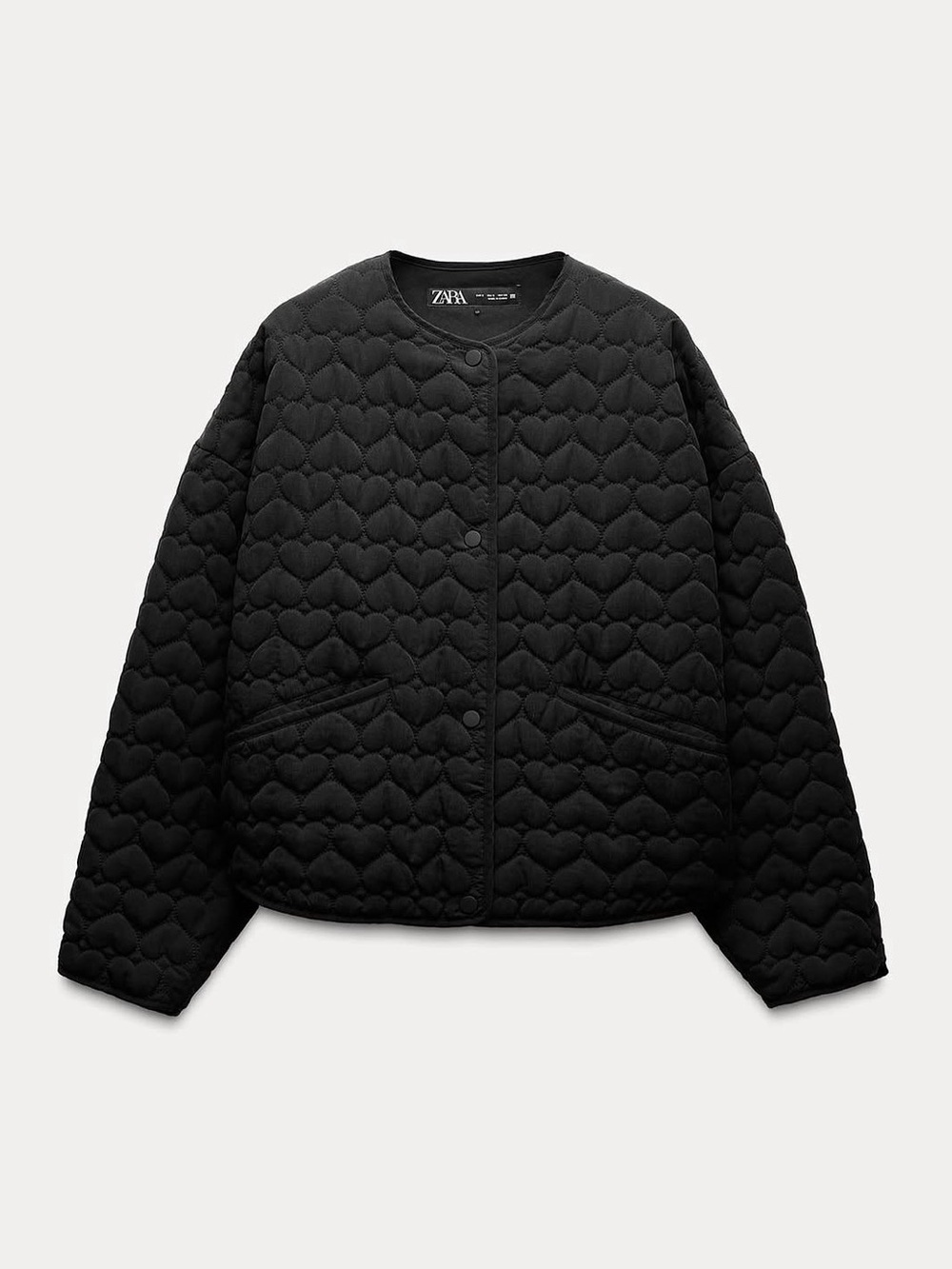 ZARA Heart Quilted Jacket Size XS Oversized Black